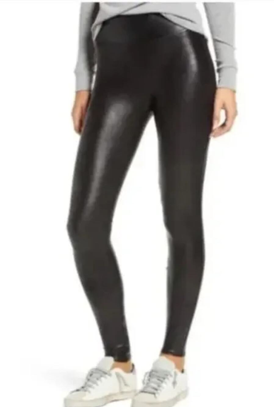 Spanx Faux Leather Tummy Shaping High Waist Compression Leggings Black Medium